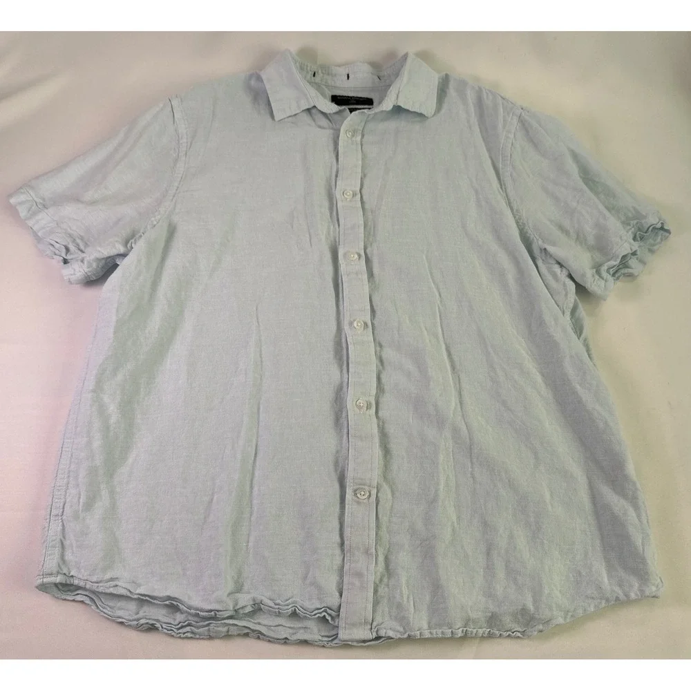 Banana‎ Republic Mens XL Linen Slim Fit Blue Short Sleeve Casual Shirt